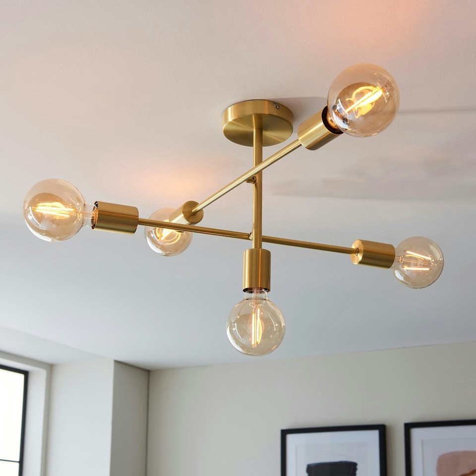 image 1 of Studio Multi Arm Lamp Semi Flush Ceiling Lamp, Satin Brass Plate