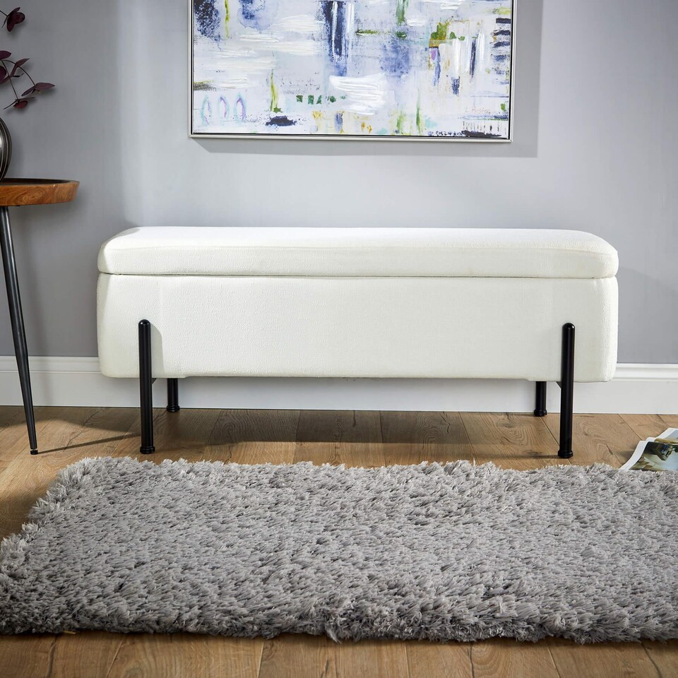 image 1 of Storage Ottoman Seat Velvet Metal Legs Compact Space Saving Home Furniture