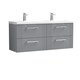 image 1 of Retro 4 Drawer Wall Hung Vanity Unit with Double Ceramic Basin - 1200mm - Satin Grey - Balterley Grey