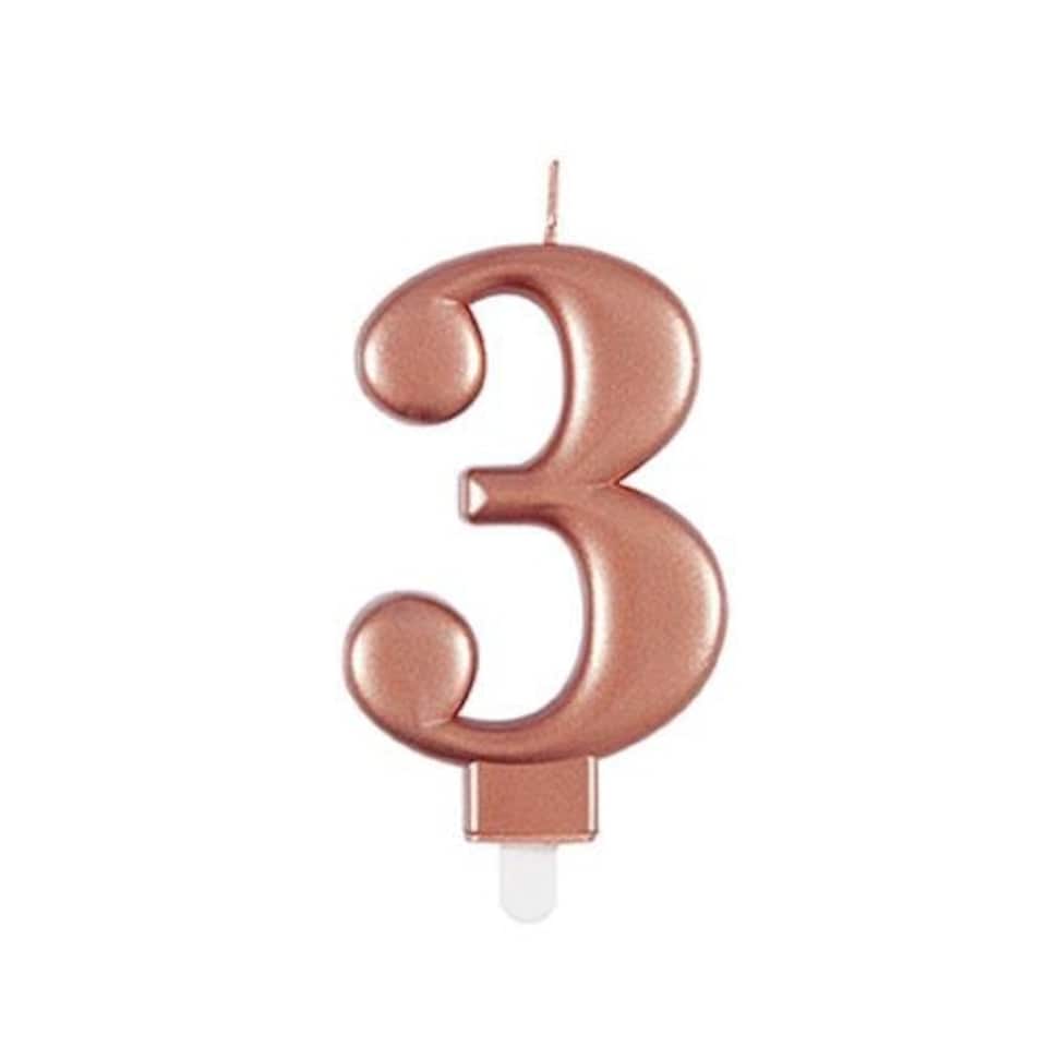 Metallic Rose Gold Number 3 Birthday Candle 9cm