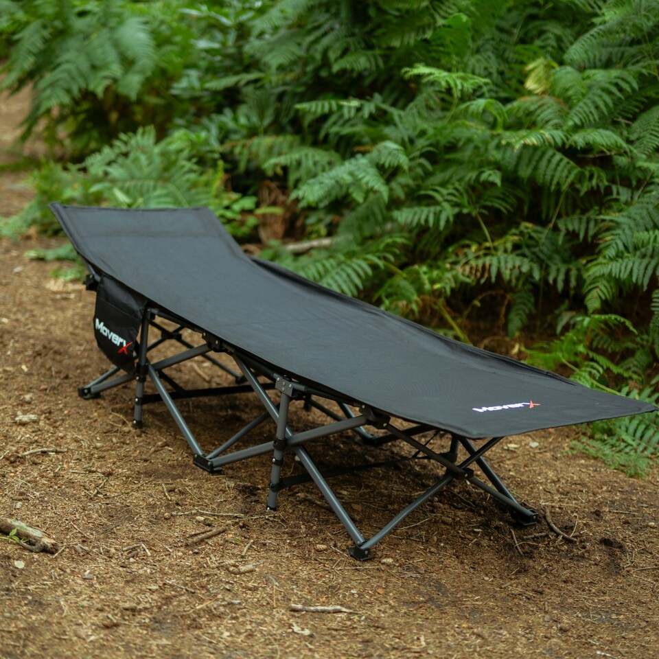 image 1 of MoverX Folding Camping Bed Single with Mattress, Heavy Duty Portable, Fishing Beds, Campervan,Tent, Travel Cot, Campbed, Black Black | Standard