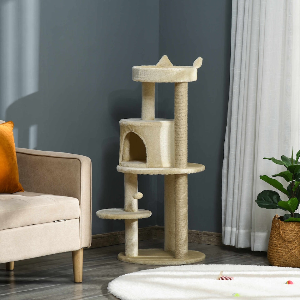 image 1 of PawHut 104cm Cat Tree Condo Tower with Scratching Post Perch Ball