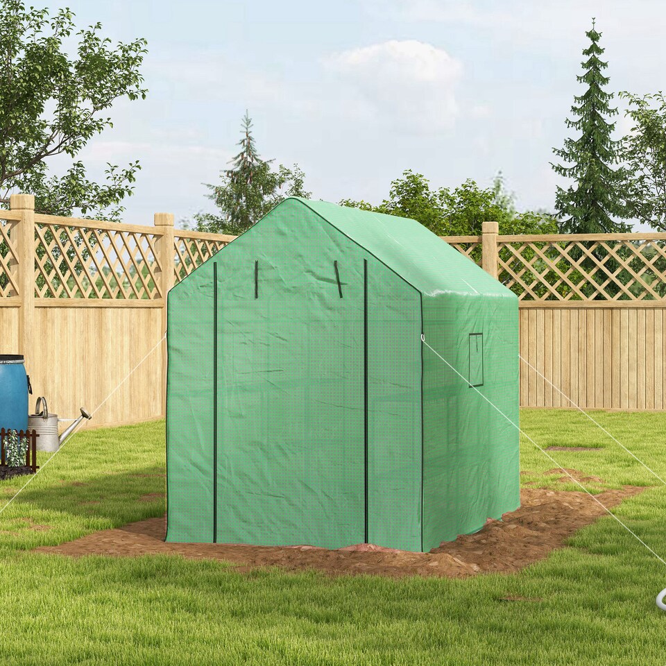 image 1 of Outsunny Walk-in Outdoor Green House with Door and Mesh Windows, Green