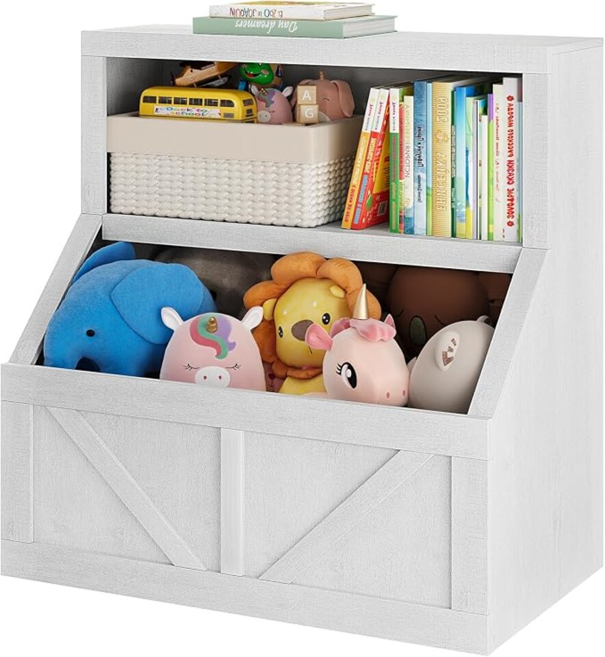 image 1 of London Boutique Kids Bookshelf Toy Storage Cabinet 2-Tier Wooden Organiser 80x42x81cm
