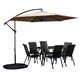 image 1 of Outdoor 6 Person Rectangular Glass Top Garden Dining Table Chairs With Beige Banana Parasol and Base