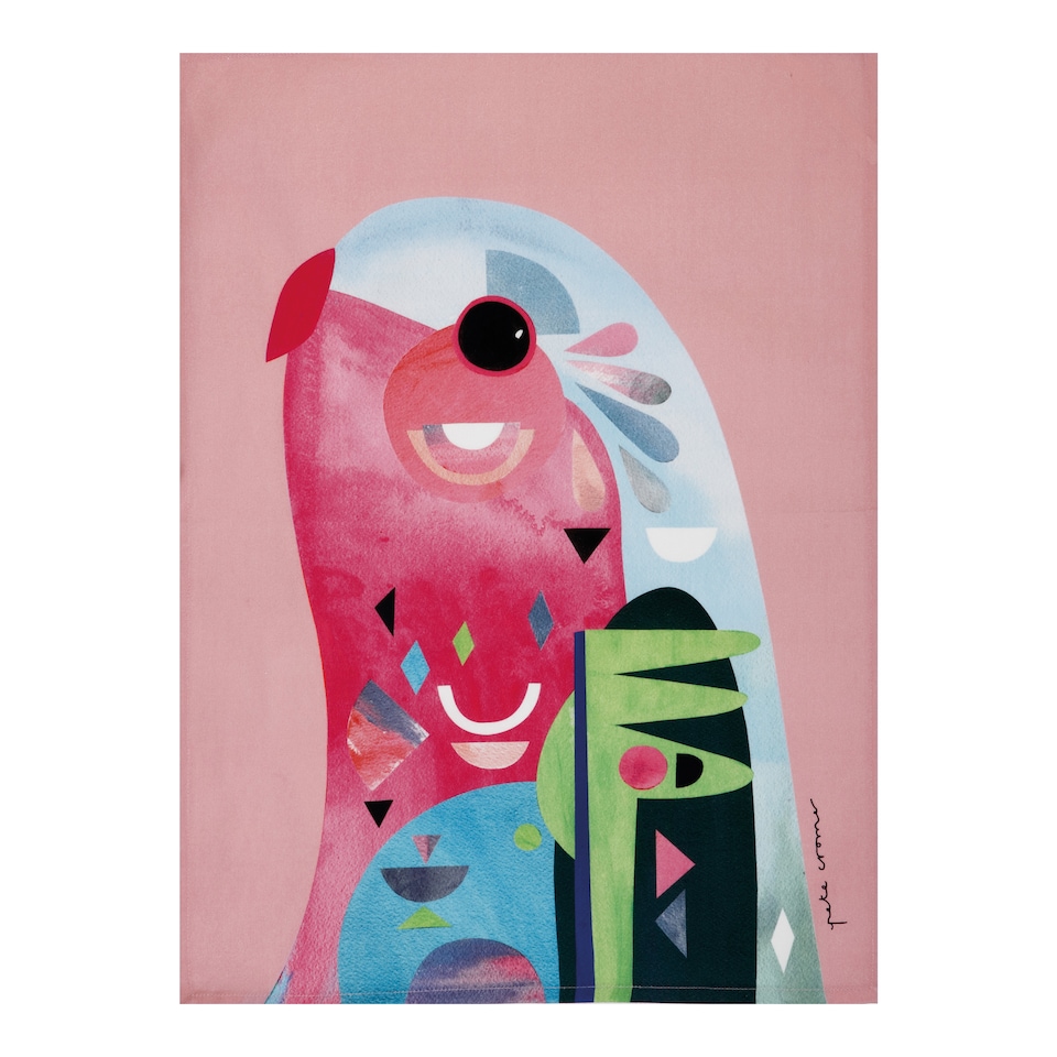 image 1 of Maxwell & Williams Pete Cromer Parrot Pink Cotton Tea Towel