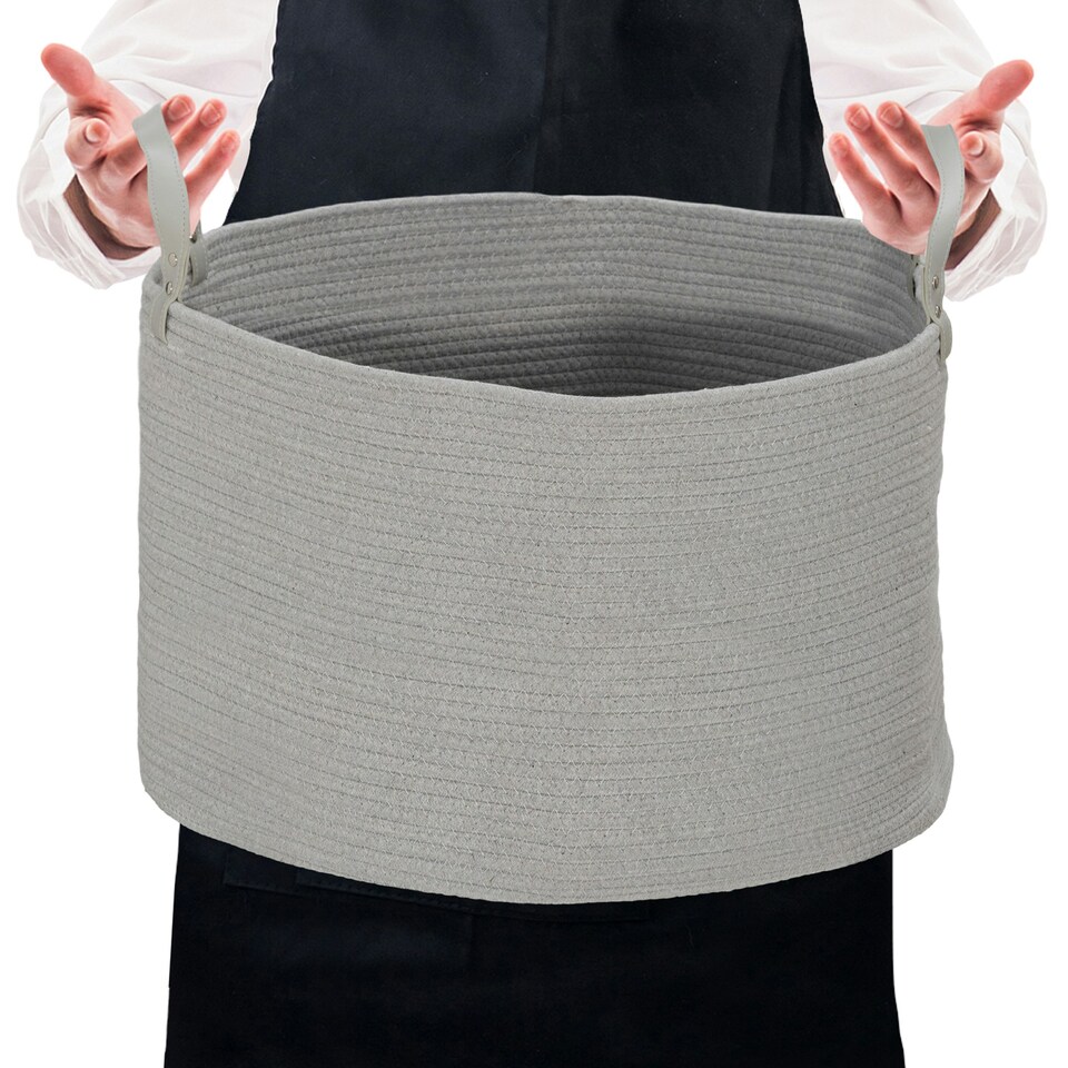 image 1 of HOMCOM 88L Cotton Rope Laundry Basket with Handles for Pillows Clothes Grey