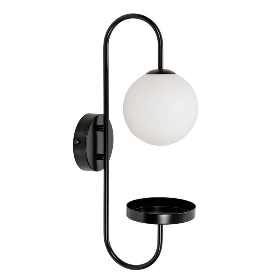 image 1 of ValueLights Milo Frosted Glass Globe Shade Curved Black Wall Light | Black