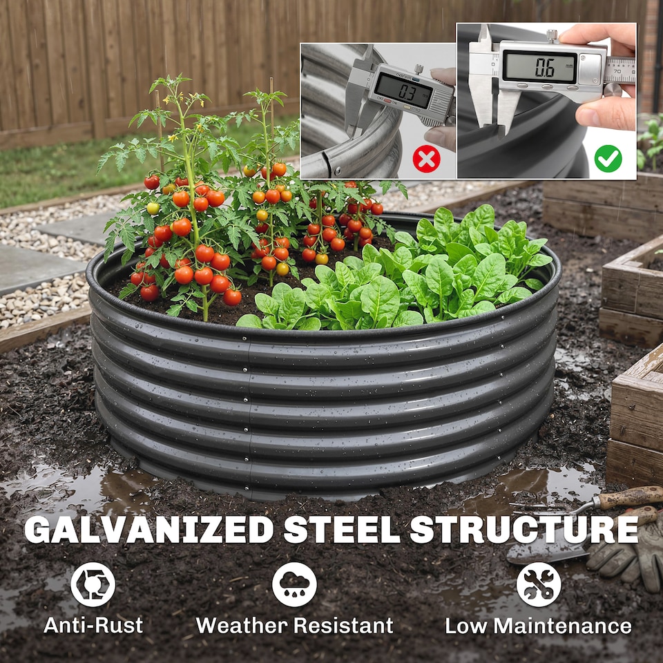 image 1 of Outsunny Galvanised Planter with Gloves, 120 x 120 x 43cm, Dark Grey | Grey | Dark Grey