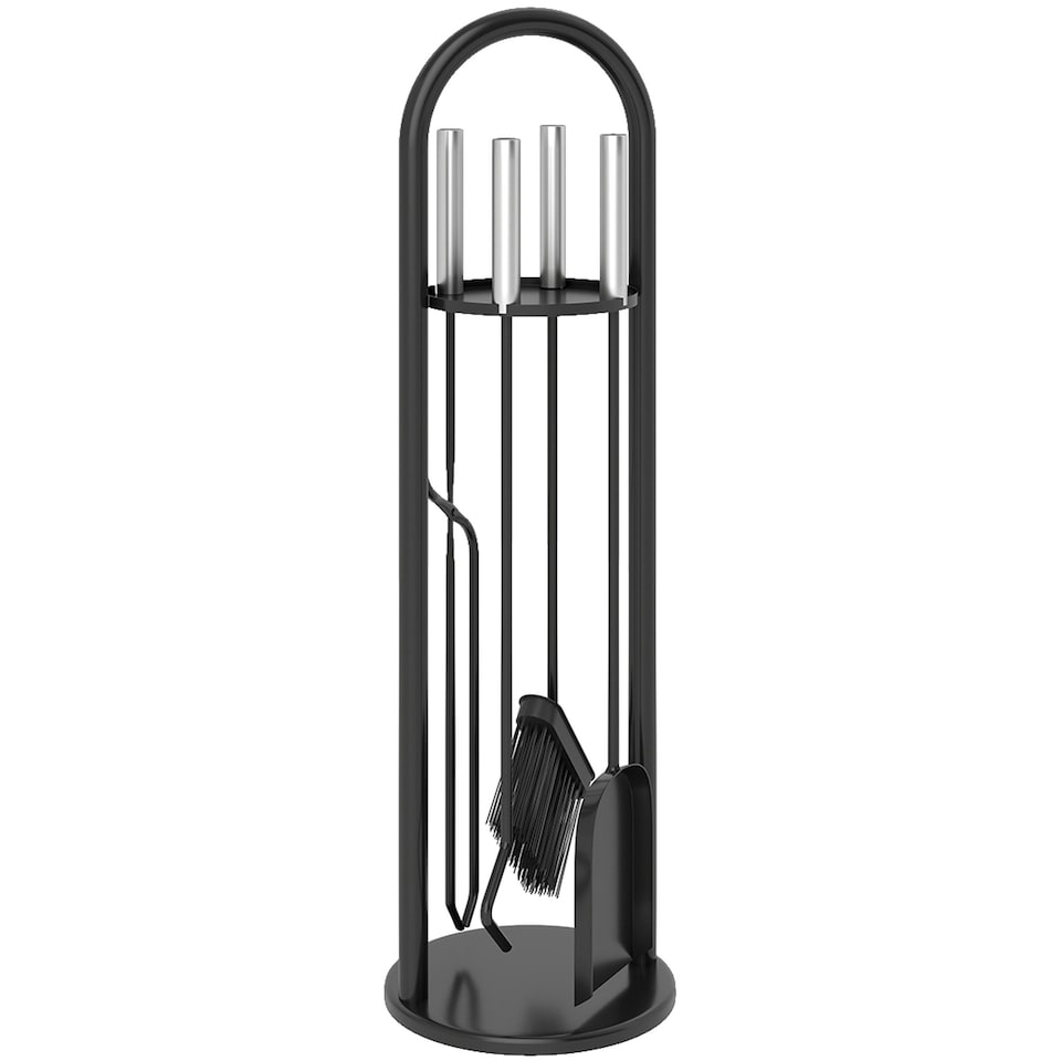 image 1 of Outsunny 5 PCS Fireplace Companion Set, Metal Fireside Companion Set, Silver