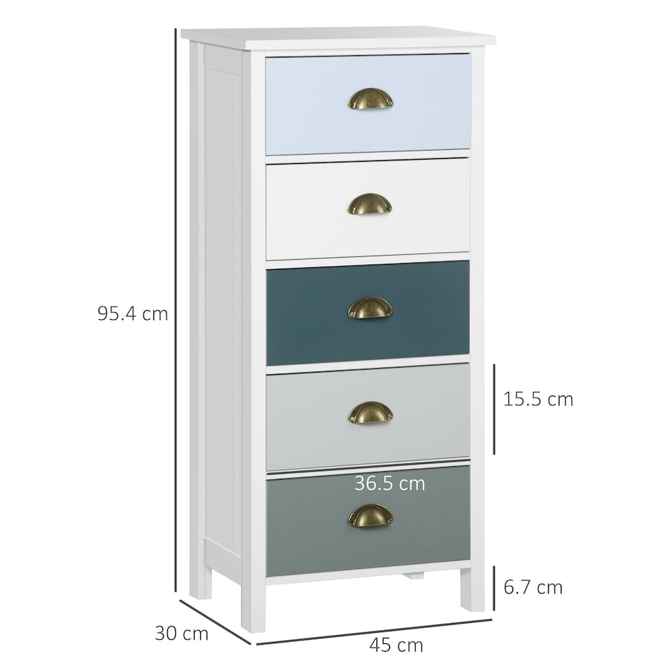 image 1 of HOMCOM Chest of Drawers, 5 Drawer Storage Organiser Unit Bedroom, Black