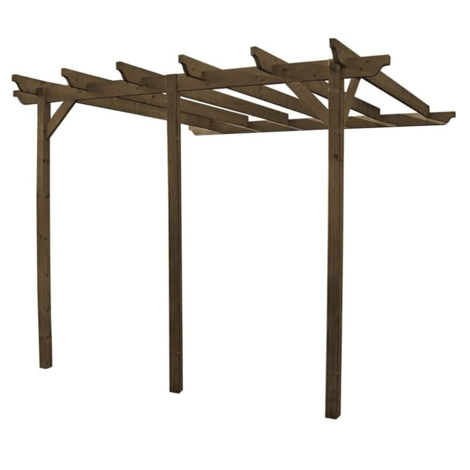 image 1 of Wall Mounted Garden Pergola 3 Post - L420 x W420 x H270 cm - Rustic Brown