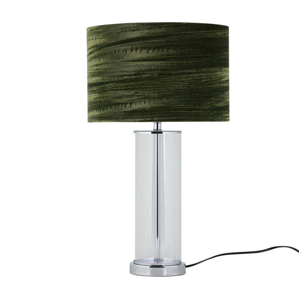 image 1 of Aura - Chrome Table Lamp with Green Crushed Velvet Shade Chrome | Green
