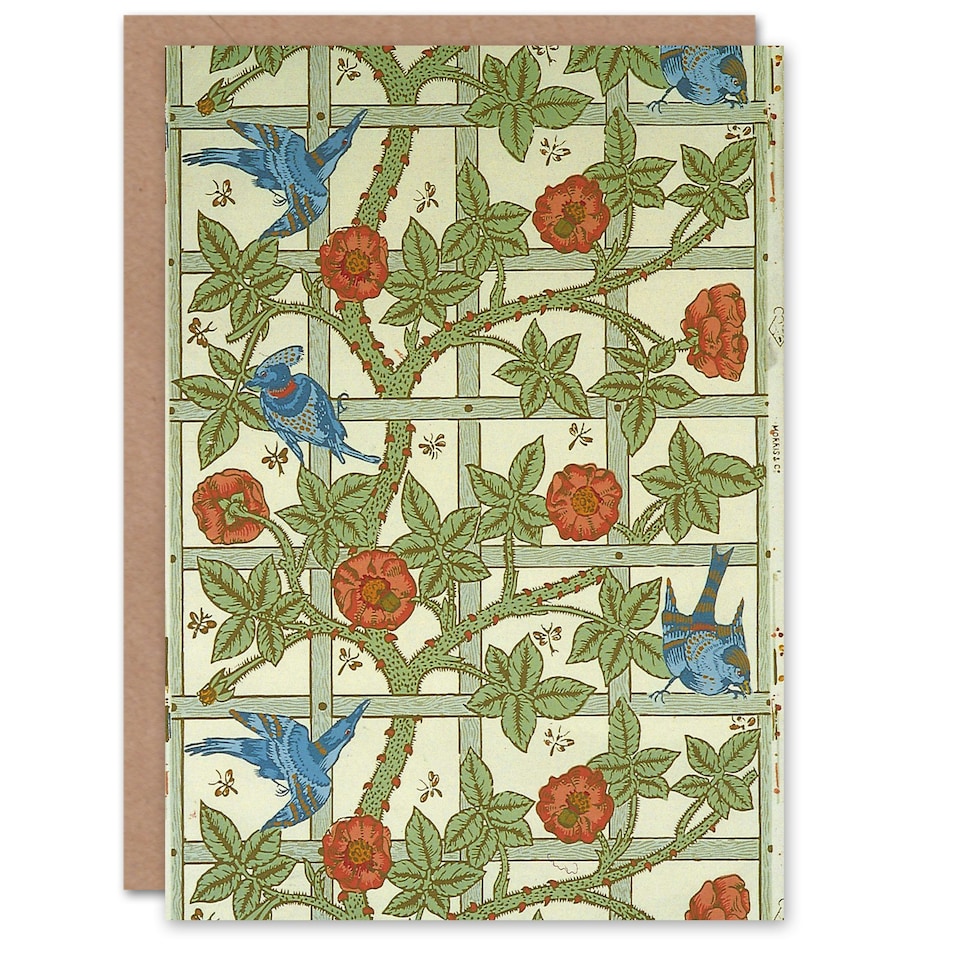 image 1 of William Morris Art Card Trellis Rose Bush and Birds