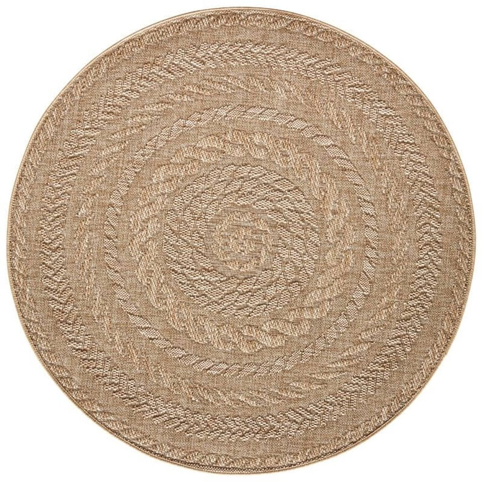 image 1 of The Rugs Indoor Outdoor Almendro Round Rug Chevron Design High Low Texture