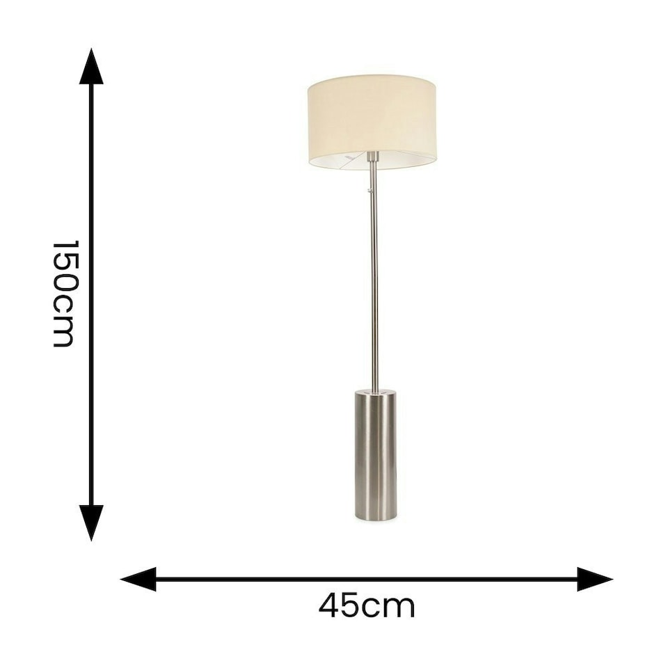 image 1 of ValueLights Lexy Natural Fabric Drum Shade with Brushed Chrome Dimmable Floor Lamp with LED Bulb