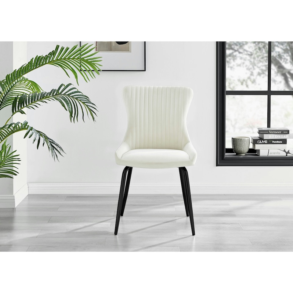 image 1 of Furniturebox 2x Nora Cream Velvet Black Leg Dining Chairs