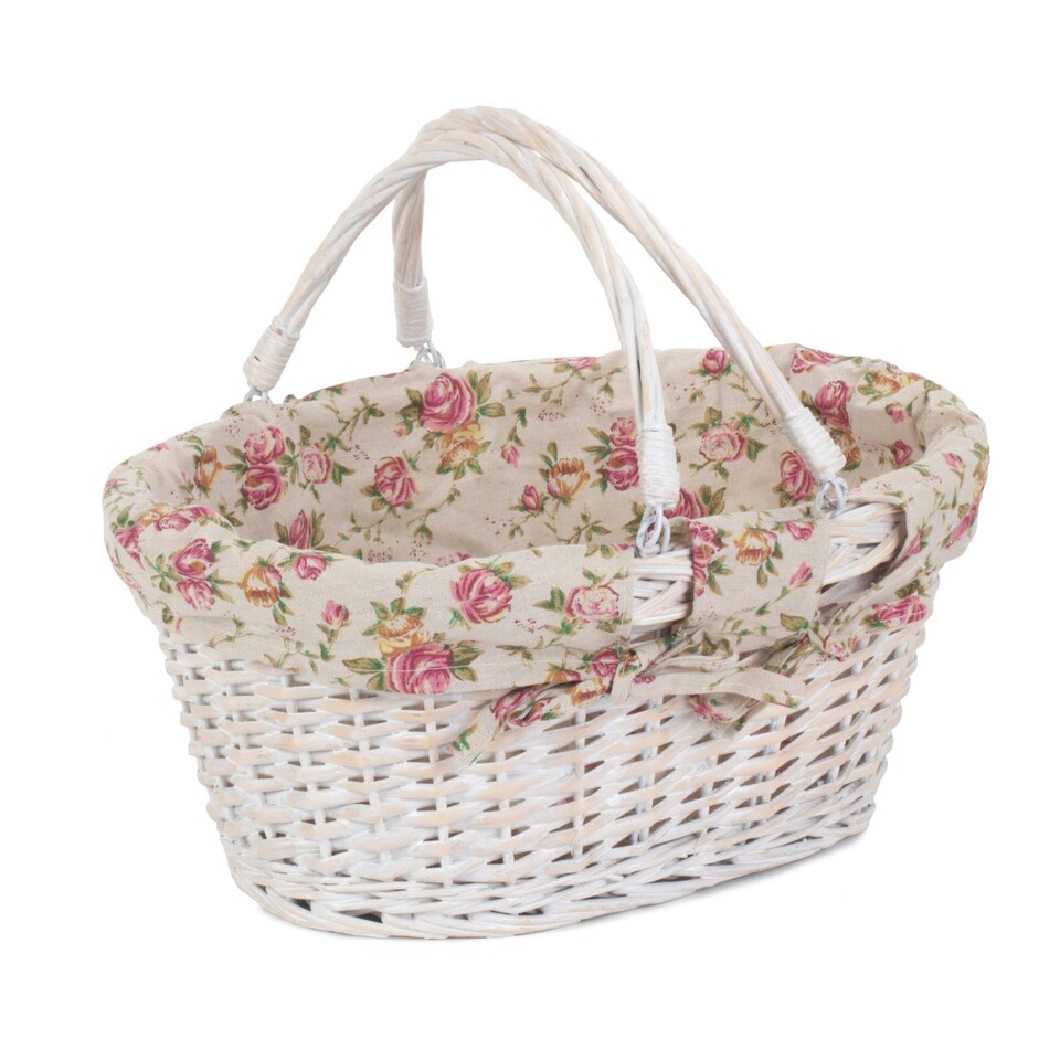 image 1 of Medium White Swing Handle Wicker Shopper with White Lining | White | White