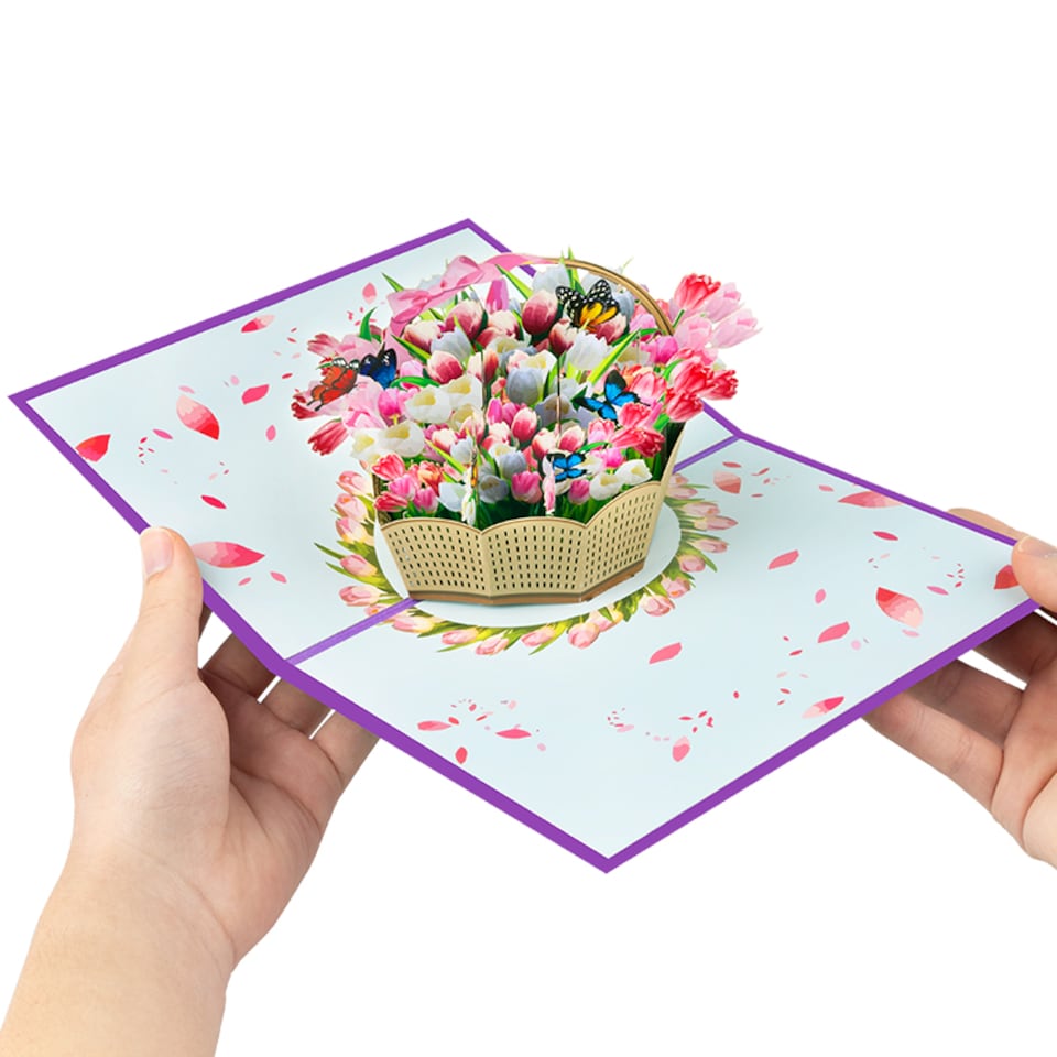 image 1 of Blooming Elegance Tulip Basket 3D Pop Up Greeting Card