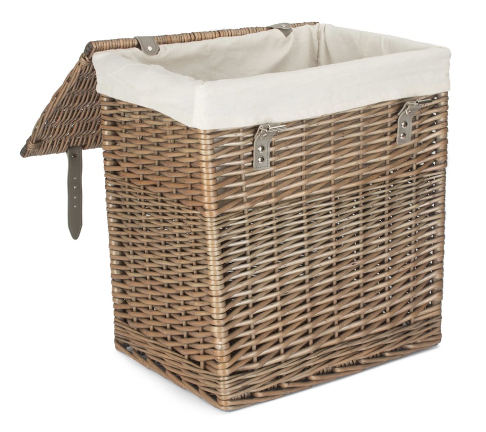image 1 of Small Boutique Antique Wash Storage Laundry Basket With Lining | Grey | Grey