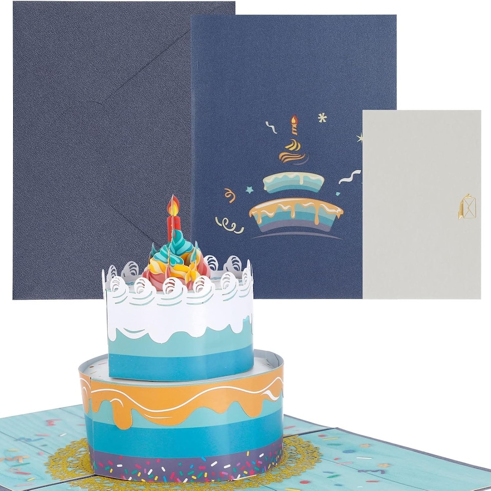 image 1 of Blue Beautiful Round Cake Design 3D Pop Up Birthday Card
