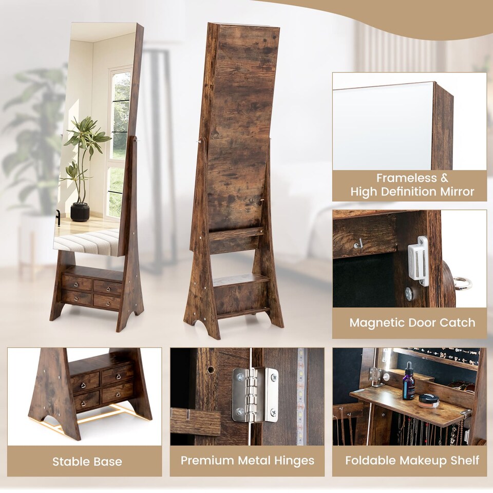 image 1 of COSTWAY Freestanding Jewelry Cabinet Floor Jewelry Armoire Organizer