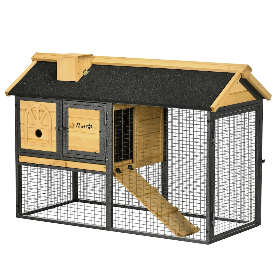 image 1 of PawHut Rabbit Hutch, Guinea Pig Hutch 2 Tiers w/Tray & Ramp, for 1-2 Rabbits