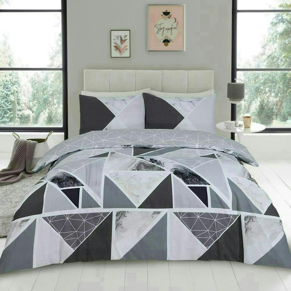 image 1 of VELVETIO Mila Geometric Duvet Cover Set Reversible Polycotton Easy Care Beddings Pink | Double