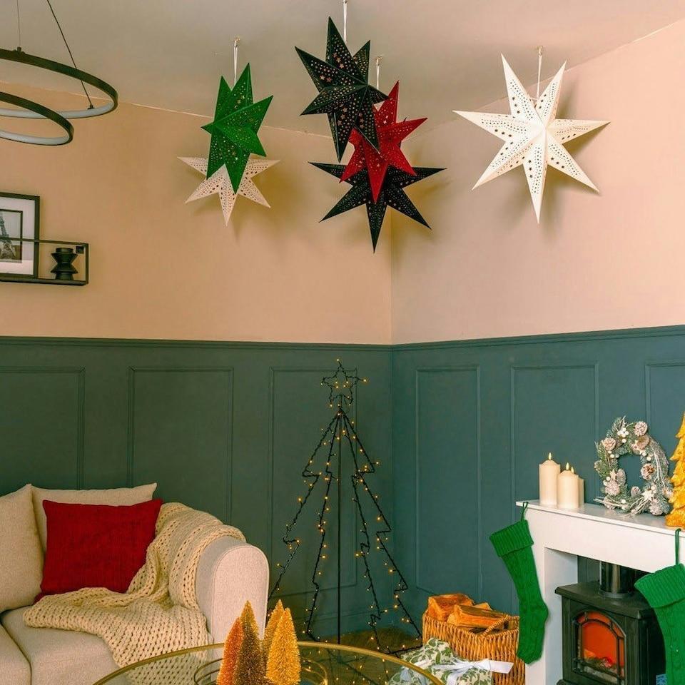 image 1 of ValueLights Plug In Christmas 60cm Xmas Black Velvet Paper Star with LED Bulb