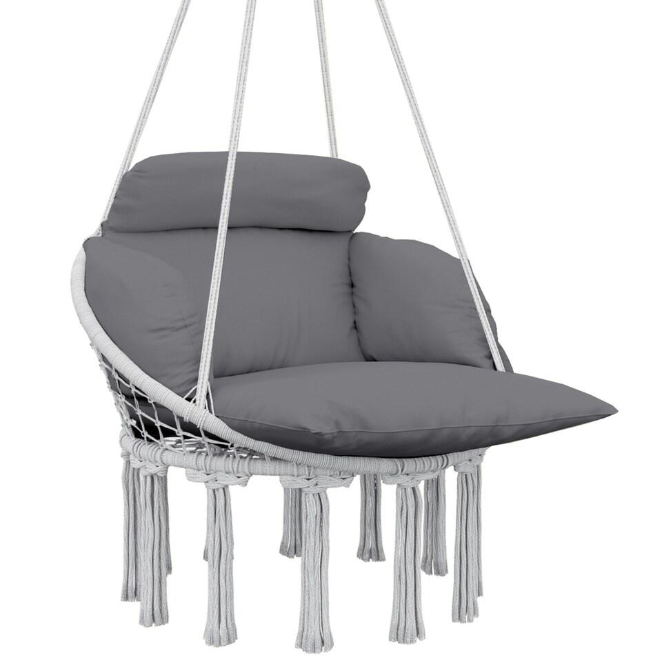 image 1 of Outsunny Hammock Chair, Boho Hanging Swing Chair with Cushion, Dark Grey