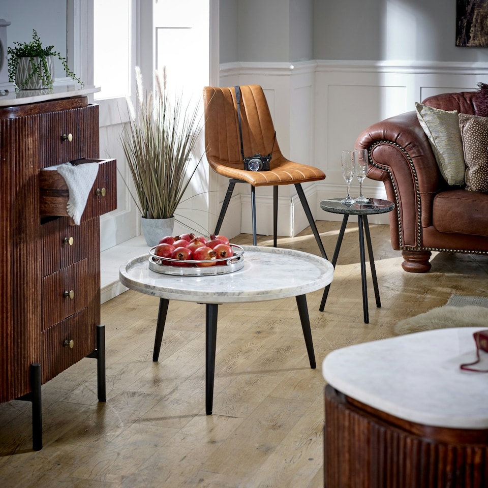 image 1 of Ruby Mango Wood Wide Chest of Drawers With Marble Top & Metal Legs