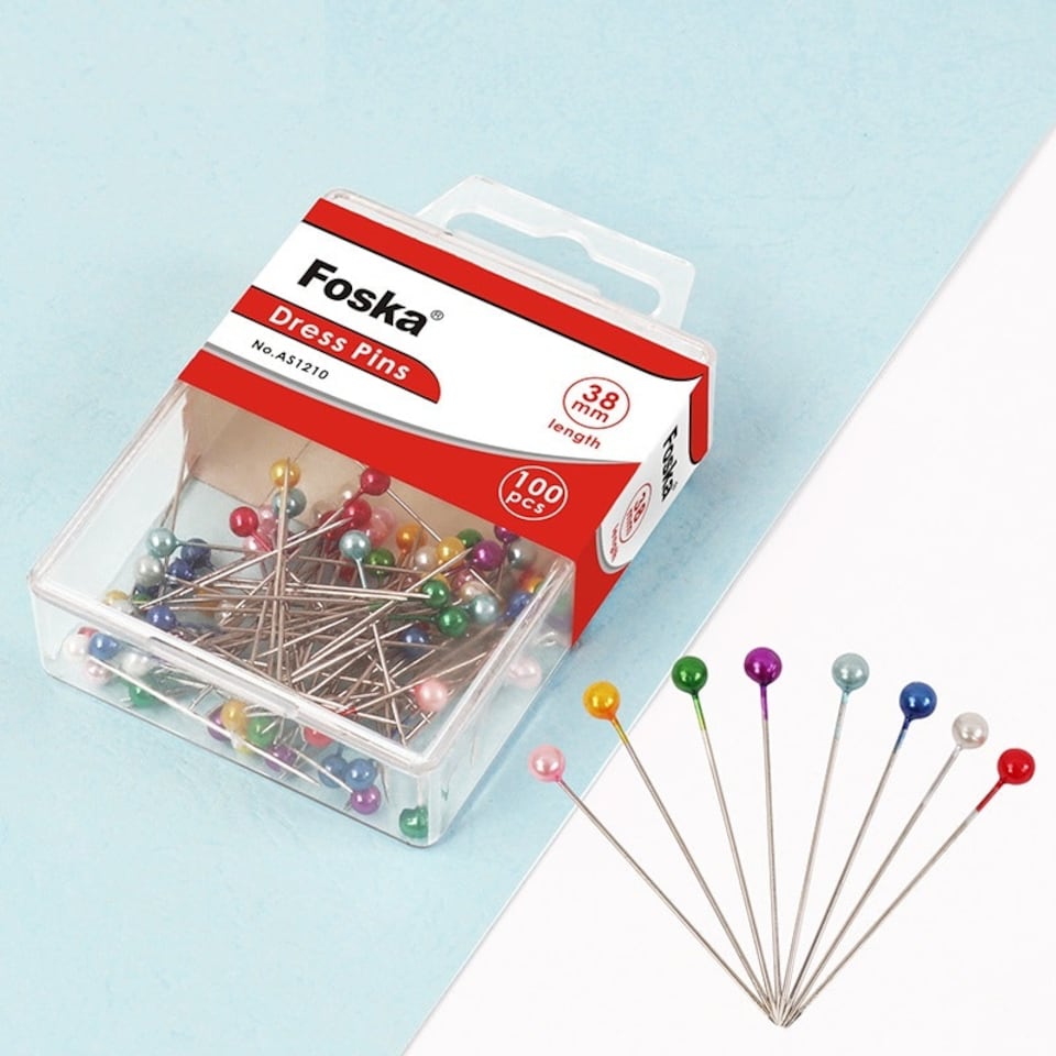 image 1 of Pack of 100 Assorted Colour Pearl Head Pins 4mm