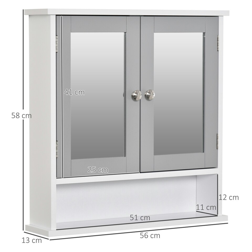 image 1 of kleankin Wall Mounted Mirror Cabinet W/ Double Mirror Doors & Adjustable Shelf