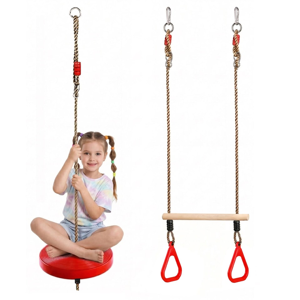 image 1 of The Magic Toy Shop Trapeze Bar Swing Set 2-in-1 Garden Climbing Frame Accessories