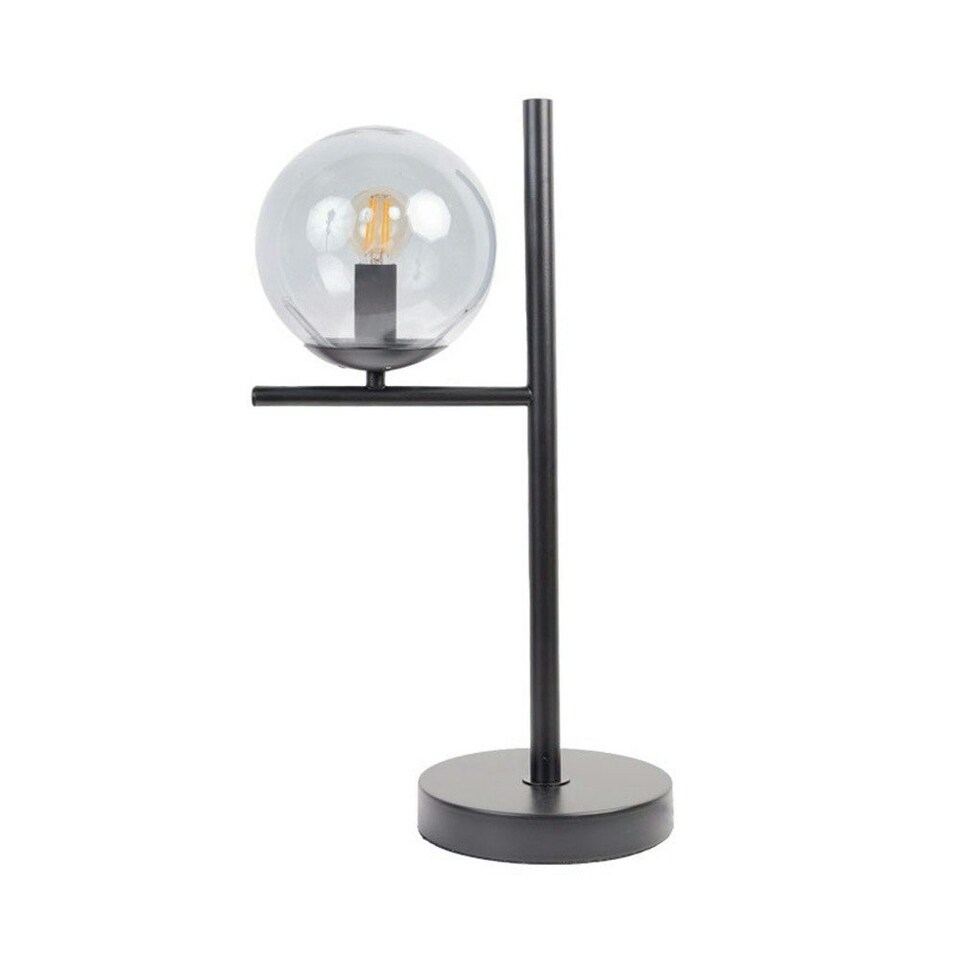 image 1 of ValueLights Industrial Style Matt Black Metal Bedside Table Lamp With Smoked Glass Shade