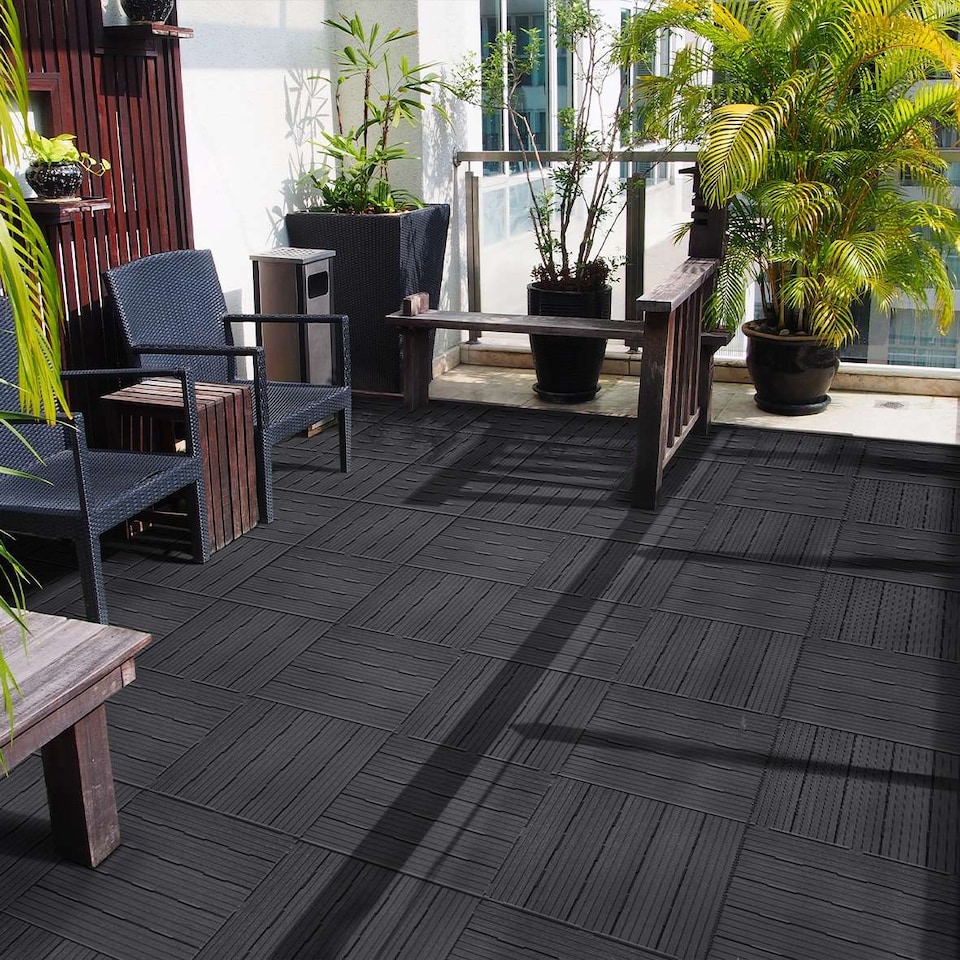 image 1 of Cosmo Garden Patio Cosmopolitan Decking Tiles - Dark Grey | Grey | Dark Grey | Pack of 40