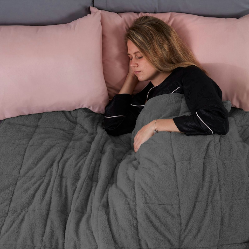 image 1 of OHS Teddy Fleece Weighted Blanket 8kg, 150x200cm - Charcoal