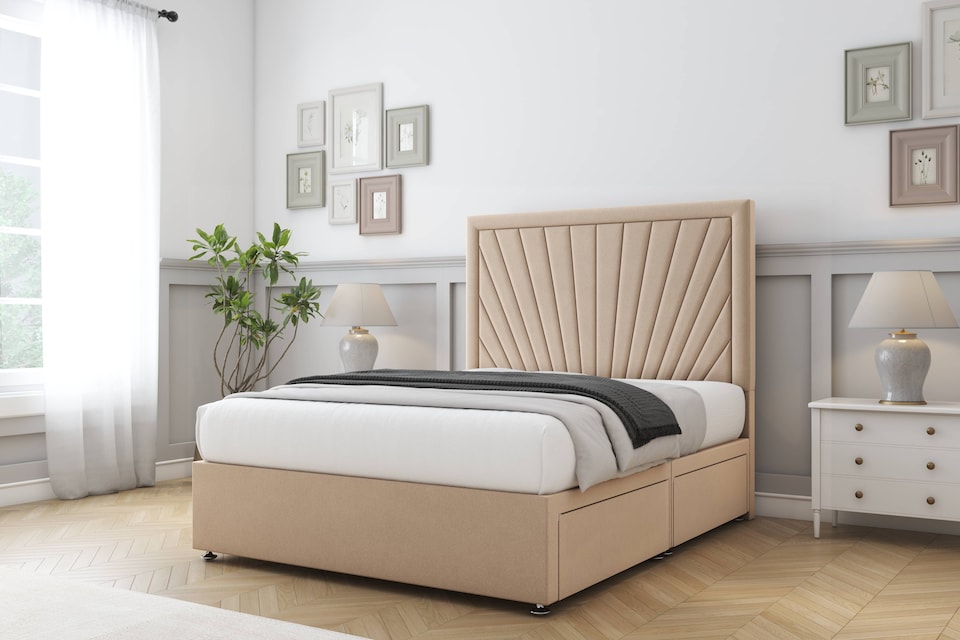 image 1 of Sloomy Somerset Pebble Plush Divan Bed With Mattress 2 Drawers Same Side With 54" Floor Standing Headboard 5' King | Brown | Pebble | King | 1
