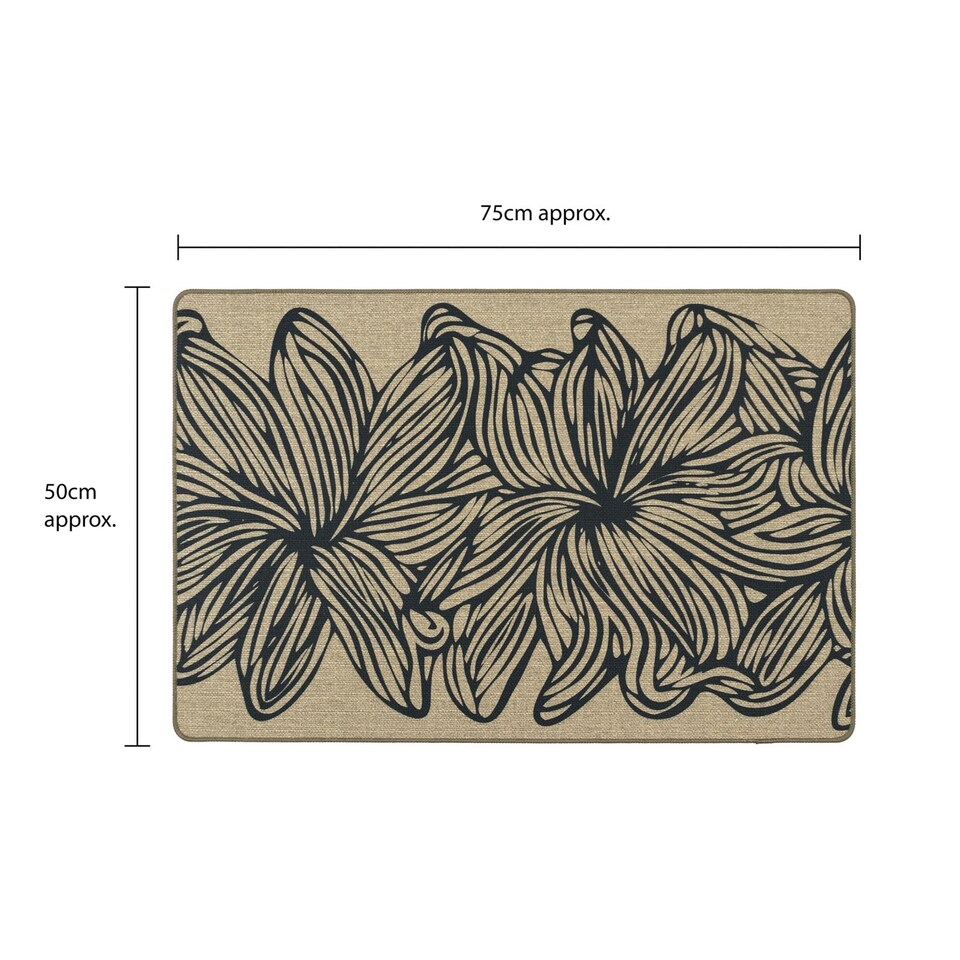 image 1 of JVL Elegance Machine Washable Entrance Doormat, 50x75cm - Flowers