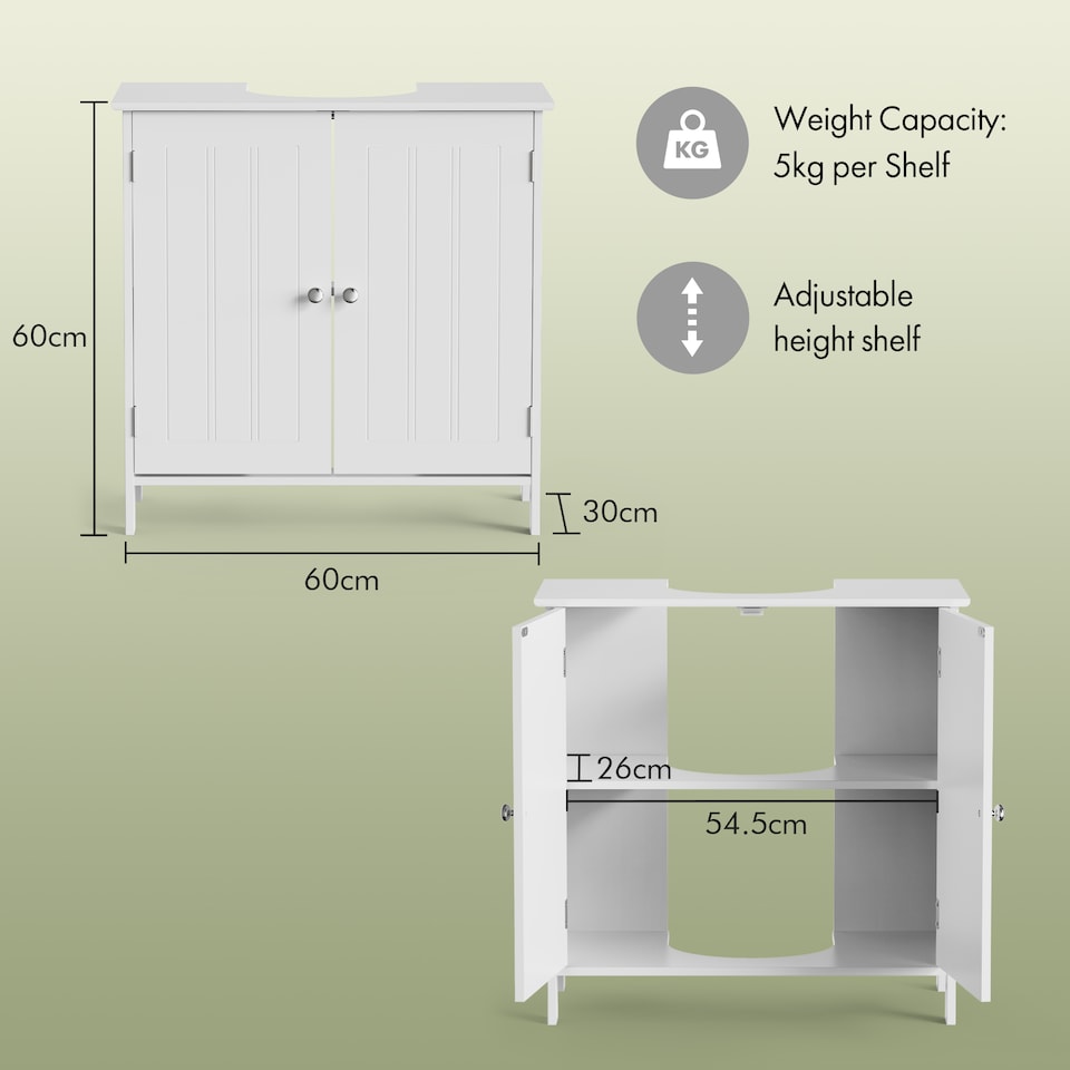 image 1 of Vonhaus Holbrook White Under Sink Bathroom Cabinet