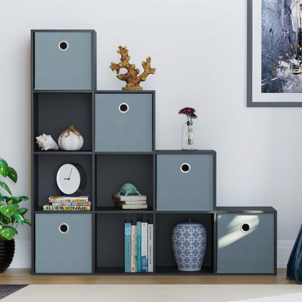 image 1 of Vida Designs Durham 10 Cube Storage Unit, Black & Set of 5 Grey Cube Storage Baskets