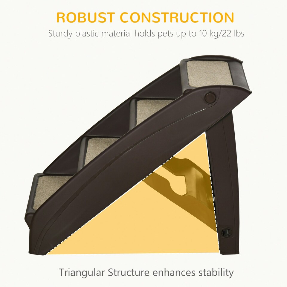 image 1 of PawHut Four-Step Foldable Pet Stairs w/ Non-Slip Mats, for S, XS Dogs - Brown