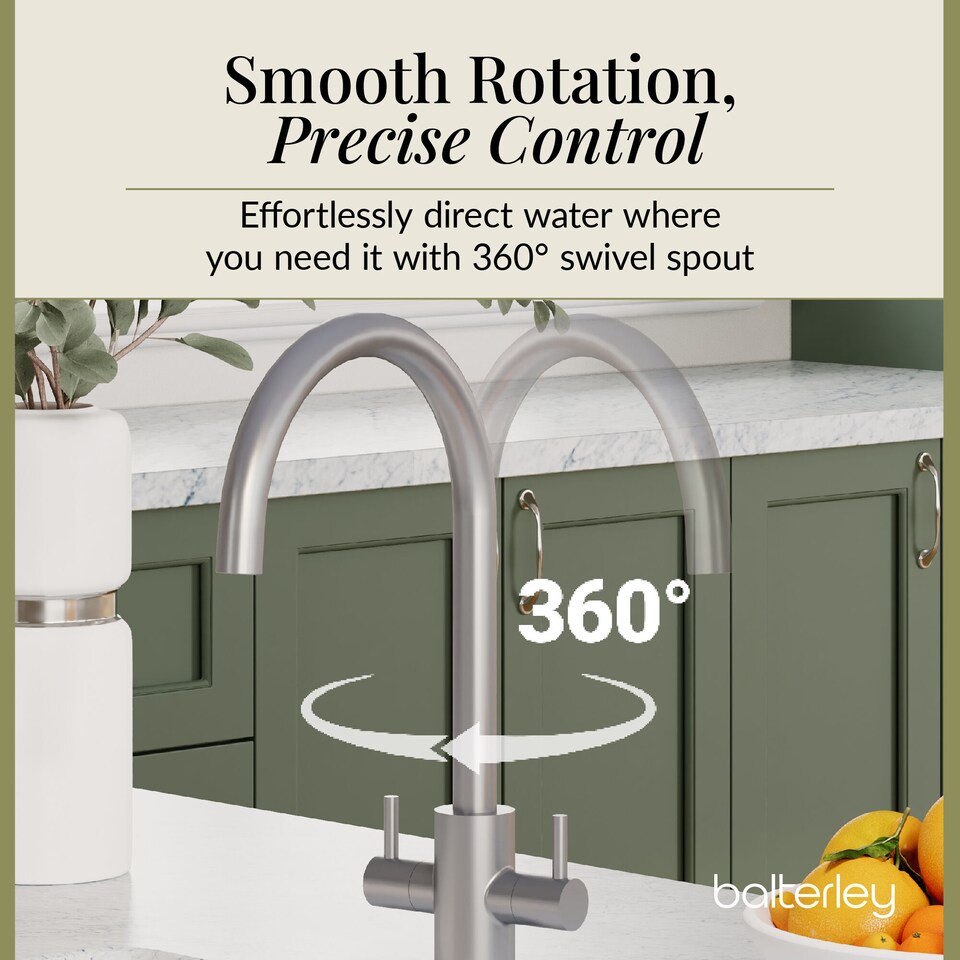 image 1 of Balterley Lacerta Minimalist Kitchen Mono Mixer Tap with Dual Lever Handles, High Curved Spout | Silver | Brushed Nickel | 1