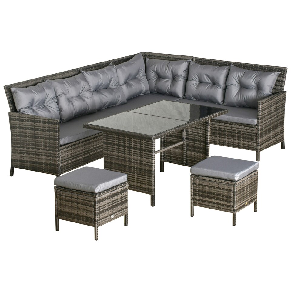 image 1 of Outsunny 6 PCs Patio wicker Sofa Set Rattan Chair Furniture w/ Glass