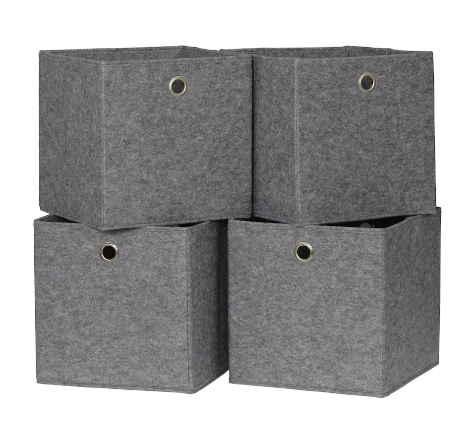 image 1 of Folding Square Storage Utility Box Drawer 4 Piece Fabric Cube Set | Grey | Felt Grey