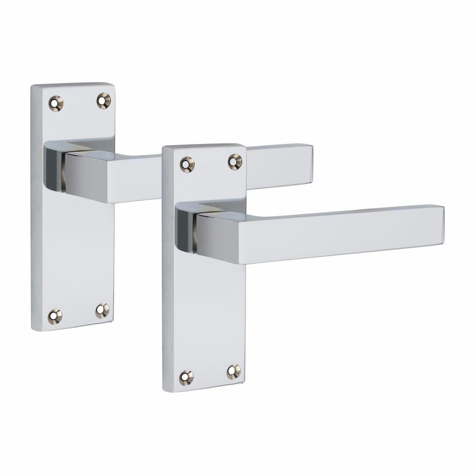 image 1 of Golden Grace 5 Pairs Victorian Straight Delta Door Handles Latch in Silver Polished Chrome - 120mm x 40mm Backplate Chrome