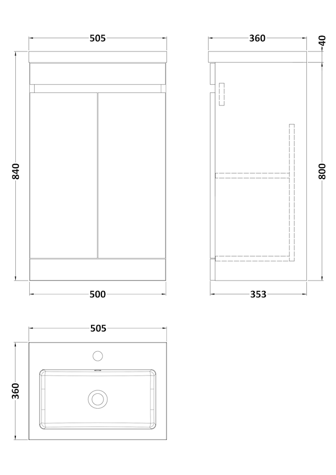 image 1 of Balterley Floor Standing 2 Door Compact Unit with Polymarble Basin | White | 800 x 500 x 353mm