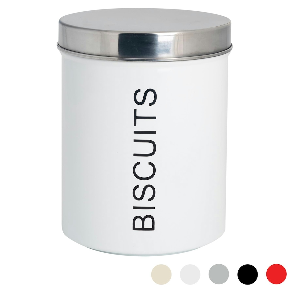 image 1 of Harbour Housewares White Round Metal Kitchen Biscuit Tin Kitchen Caddy Kitchen Storage Containers Bin Canister