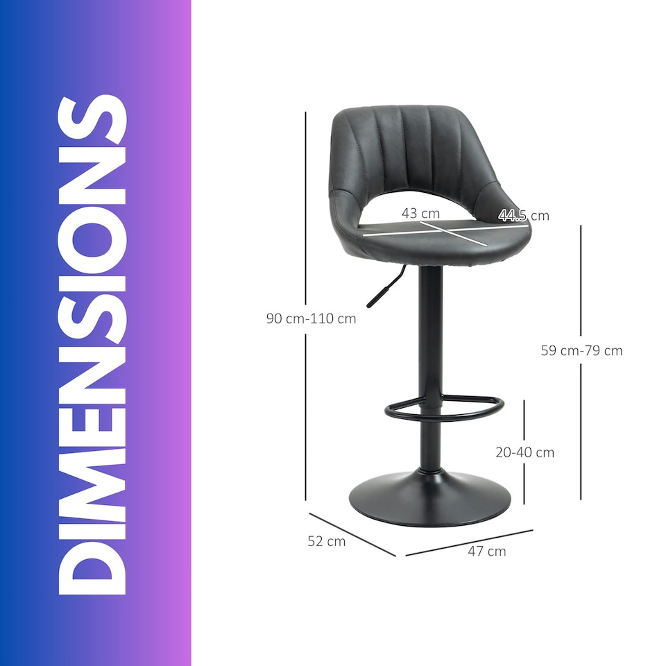 image 1 of 2PC Height Adjustable 360 PU Leather Swivel Barstools Set Black | Black