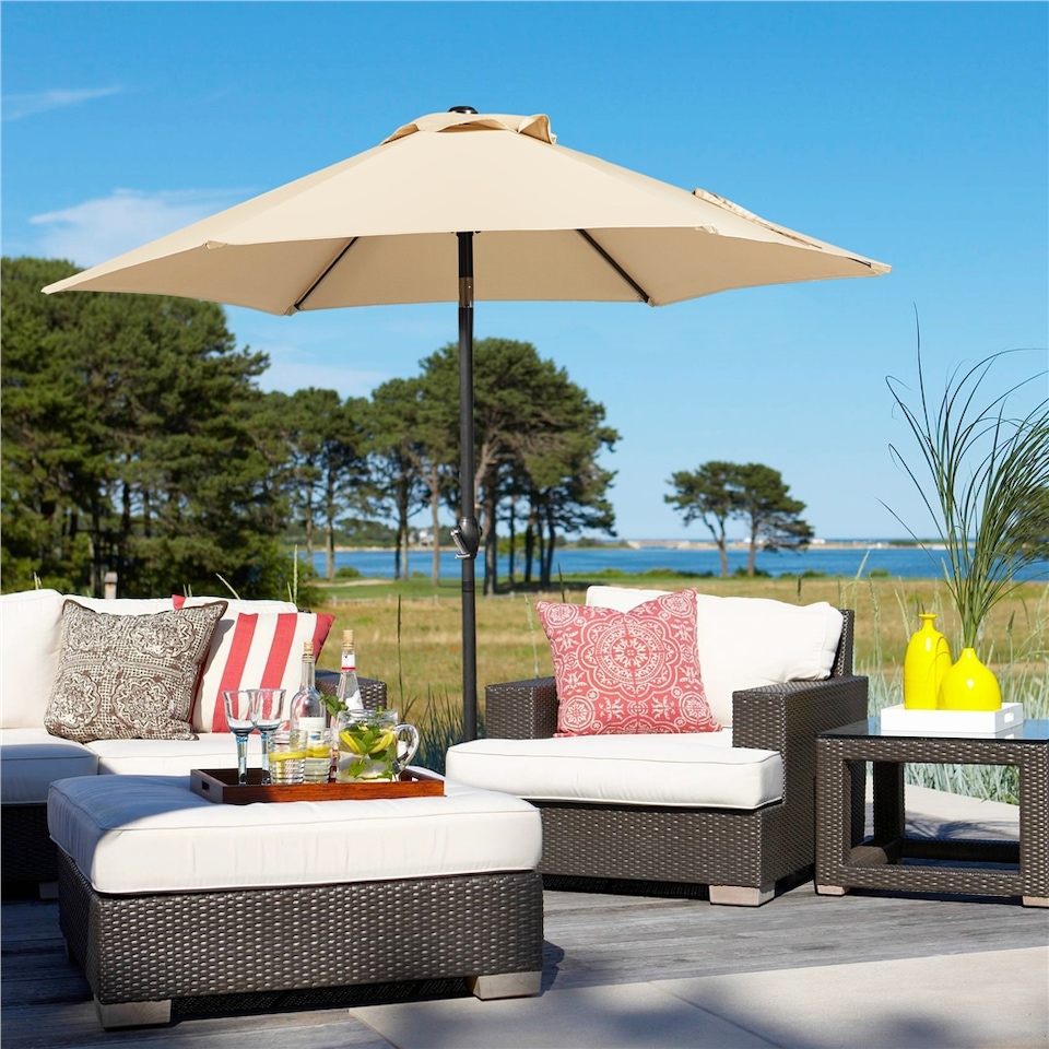 image 1 of Yaheetech 230 cm Patio Umbrella with 6 Ribs Push Button Tilt and Crank-Tan
